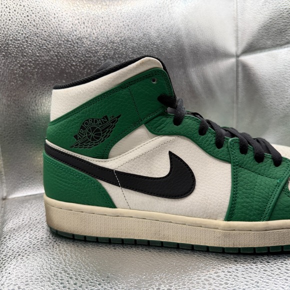 Size‎ 12 Nike Air Jordan 1 Mid Leather Pine Green Mens Sneaker Shoes 852542-301 - Picture 2 of 12